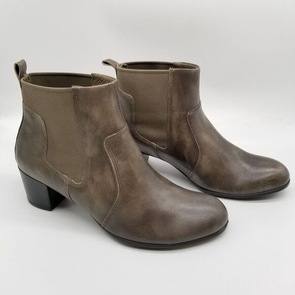 Ecco Women's Shape 35 Ankle Boots Sz 5.5 Brown Leather Block Heel Pull On - Picture 3 of 6